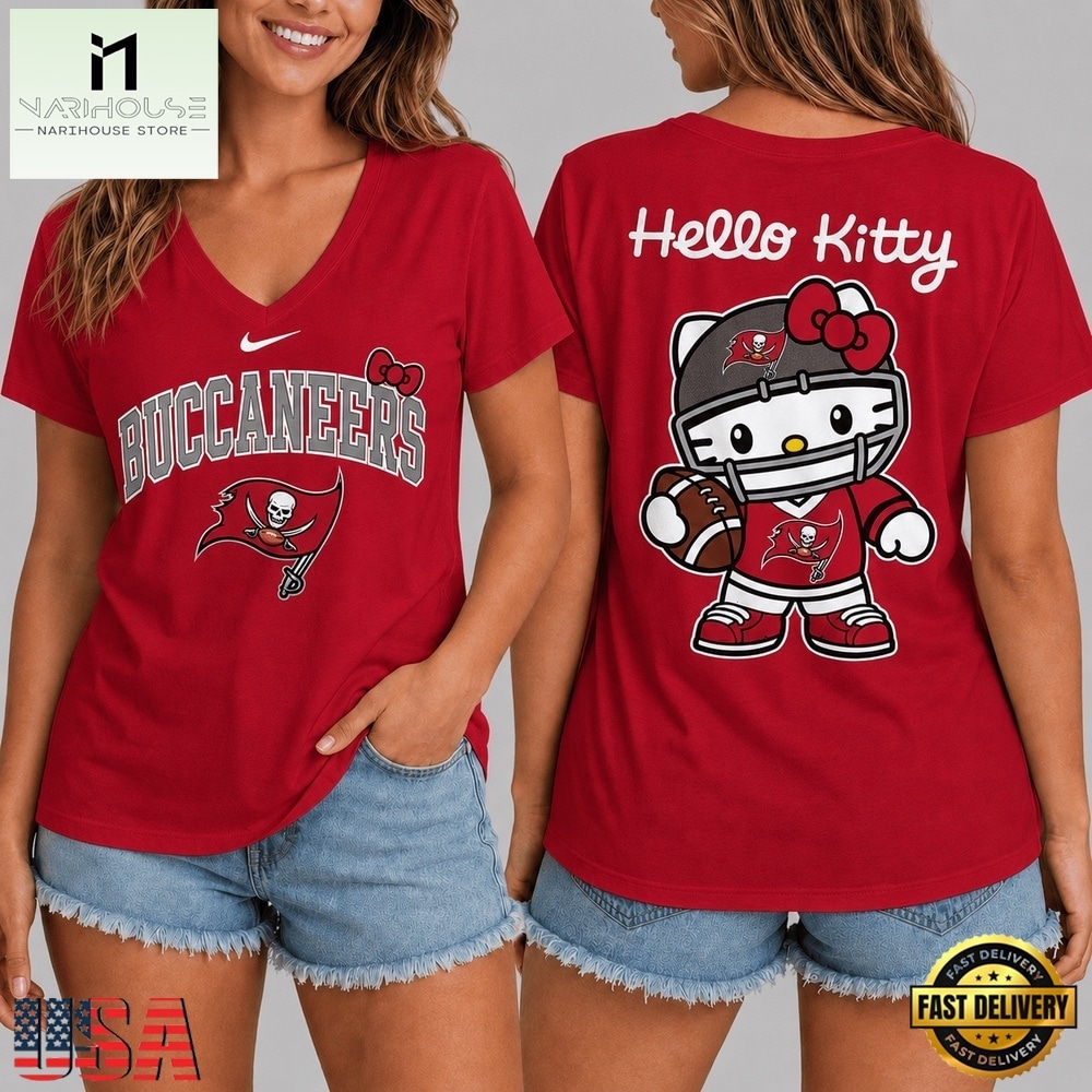 Tampa Bay Buccaneers NFL Hello Kitty Football V Neck T Shirt, Trendy NFL V Neck Tee Tampa Bay Buccaneers NFL Hello Kitty Football V Neck T Shirt, Trendy NFL V Neck Tee