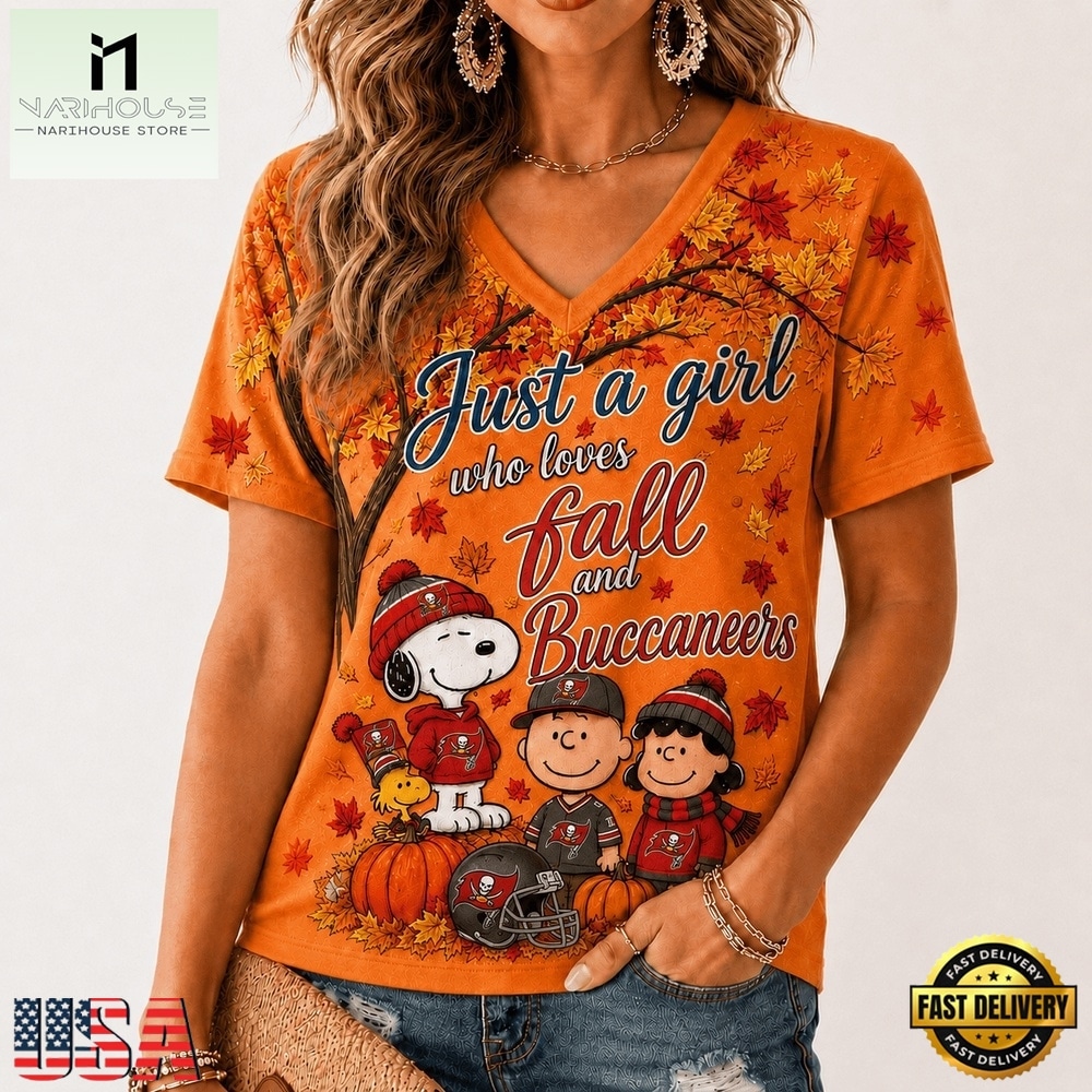 Tampa Bay Buccaneers NFL Snoopy Peanuts Fall Season V Neck T Shirt, Trendy NFL V Neck Tee Tampa Bay Buccaneers NFL Snoopy Peanuts Fall Season V Neck T Shirt, Trendy NFL V Neck Tee