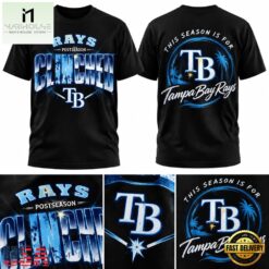 Tampa Bay Rays Postseason Clinched 2026 Black T Shirt, Hot 3D Shirt Trend Tampa Bay Rays Postseason Clinched 2026 Black T Shirt