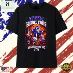 TCU Horned Frogs Halloween Game Day Skeleton Football Player T Shirt, Stylish 2D Graphic Shirt Tcu Horned Frogs Halloween Game Day Skeleton Football Player T Shirt