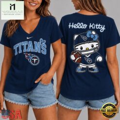 Tennessee Titans NFL Hello Kitty Football V Neck T Shirt, Trendy NFL V Neck Tee Tennessee Titans Nfl Hello Kitty Football V Neck T Shirt