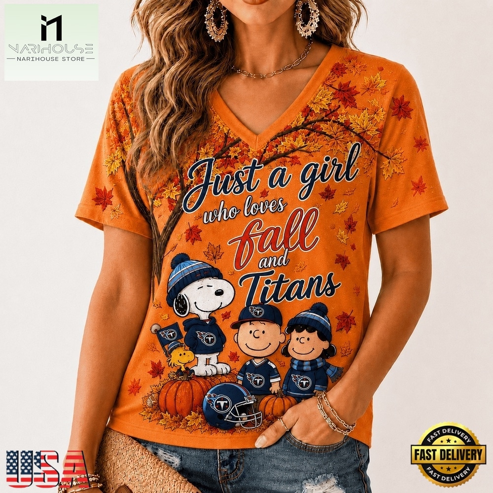 Tennessee Titans NFL Snoopy Peanuts Fall Season V Neck T Shirt, Trendy NFL V Neck Tee Tennessee Titans NFL Snoopy Peanuts Fall Season V Neck T Shirt, Trendy NFL V Neck Tee