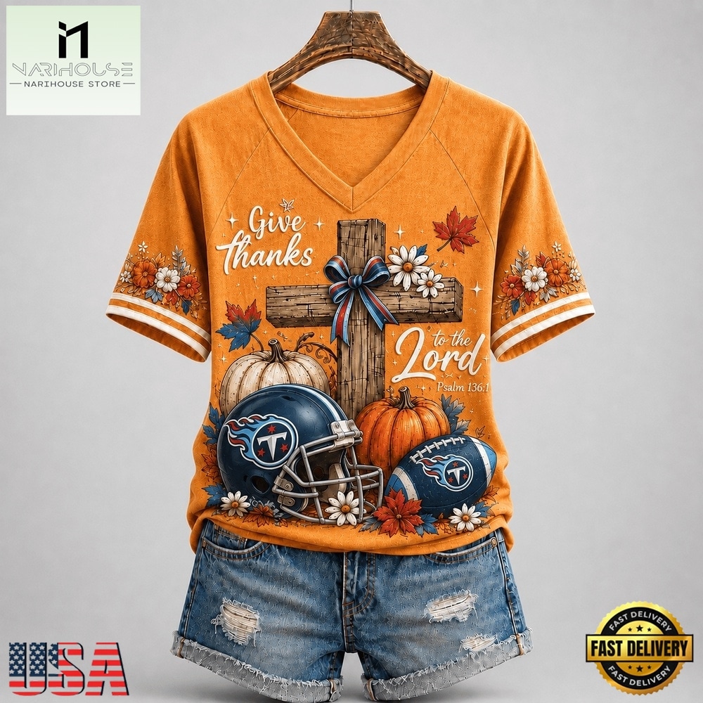 Tennessee Titans NFL Thanksgiving Faith And Football V Neck T Shirt, Trendy NFL V Neck Tee Tennessee Titans NFL Thanksgiving Faith And Football V Neck T Shirt, Trendy NFL V Neck Tee