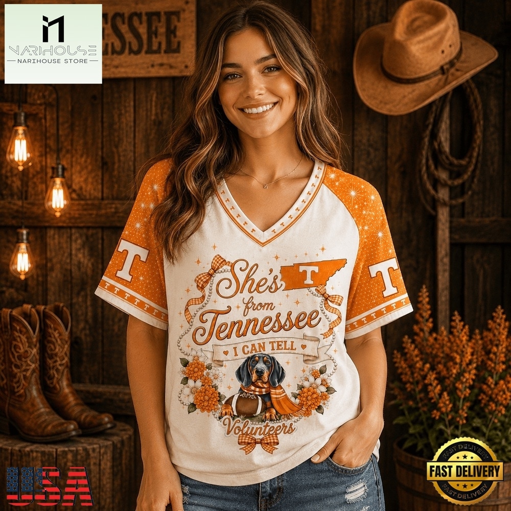 Tennessee Volunteers NCAA Bow and Floral Team Spirit V Neck T Shirt, NCAA College V Neck Tee Tennessee Volunteers NCAA Bow and Floral Team Spirit V Neck T Shirt, NCAA College V Neck Tee
