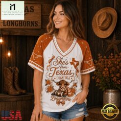 Texas Longhorns NCAA Bow and Floral Team Spirit V Neck T Shirt, NCAA College V Neck Tee Texas Longhorns Ncaa Bow And Floral Team Spirit V Neck T Shirt