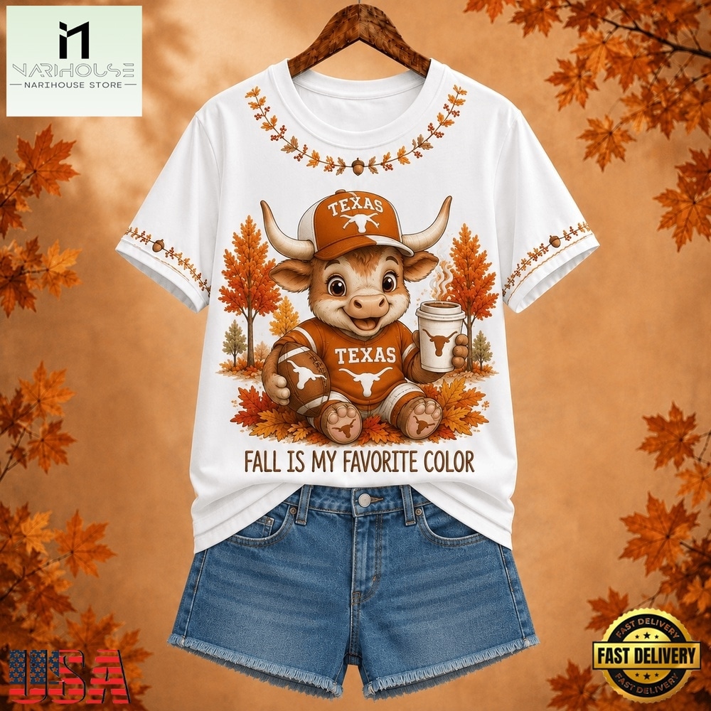 Texas Longhorns NCAA Fall Is My Favorite Color Football Unisex 3D Shirt, NCAA College 3D Shirt Texas Longhorns Ncaa Fall IS MY Favorite Color Football Unisex 3D Shirt