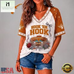 Texas Longhorns NCAA Floral Stadium Bow V Neck 3D T Shirt, NCAA College V Neck Tee Texas Longhorns Ncaa Floral Stadium Bow V Neck 3D T Shirt