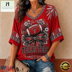 Texas Tech Red Raiders NCAA Vintage Floral Bow V Neck T Shirt, NCAA College V Neck Tee Texas Tech Red Raiders Ncaa Vintage Floral Bow V Neck T Shirt