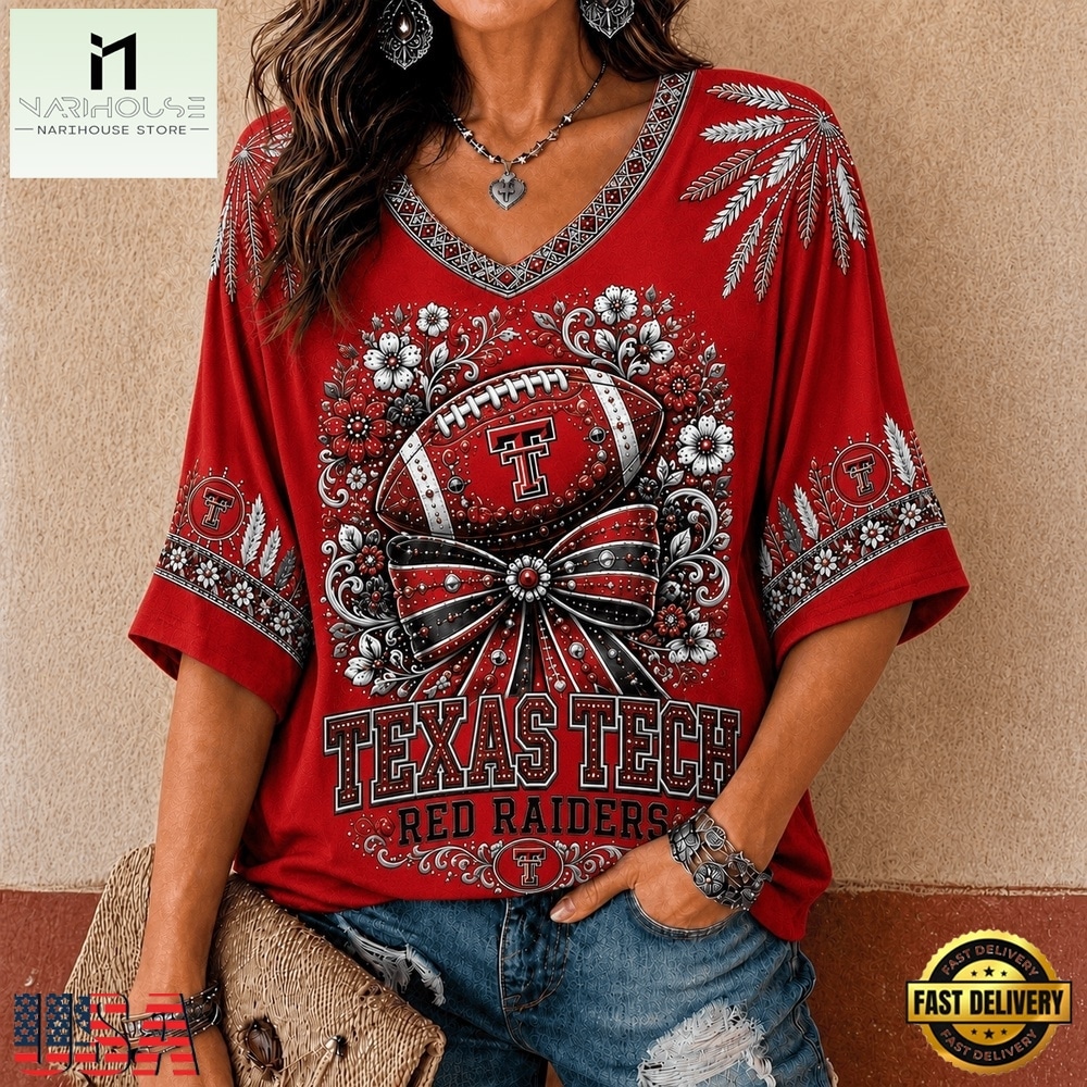 Texas Tech Red Raiders NCAA Vintage Floral Bow V Neck T Shirt, NCAA College V Neck Tee Texas Tech Red Raiders NCAA Vintage Floral Bow V Neck T Shirt, NCAA College V Neck Tee