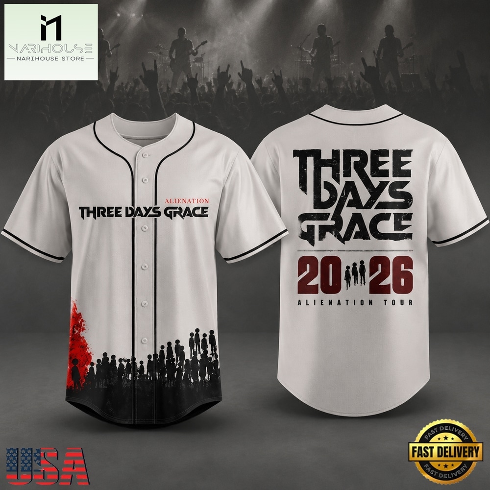 Three Days Grace Alienation Tour 2026 Baseball Jersey, Concert Baseball Jersey Three Days Grace Alienation Tour 2026 Baseball Jersey, Concert Baseball Jersey