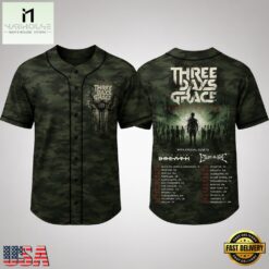 Three Days Grace Alienation Tour 2026 Green Camo Baseball Jersey, Concert Baseball Jersey Three Days Grace Alienation Tour 2026 Green Camo Baseball Jersey