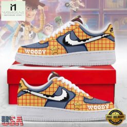 Toy Story Woody Custom Air Force 1 Shoes, Sheriff Yellow Plaid Graphic Sneakers, Music Artist AF1 Shoes Toy Story Woody Custom Air Force 1 Shoes Sheriff Yellow Plaid Graphic Sneakers