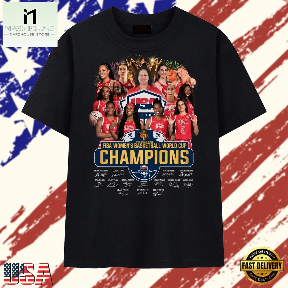 USA Basketball FIBA Women's World Cup Champions Signatures T Shirt, Stylish 2D Graphic Shirt USA Basketball FIBA Women's World Cup Champions Signatures T Shirt, Stylish 2D Graphic Shirt