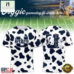 Utah State Aggies Football Cow Print Gameday 2026 Graphic T Shirt, Hot 3D Shirt Trend Utah State Aggies Football Cow Print Gameday 2026 Graphic T Shirt