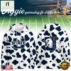 Utah State Aggies Football Cow Print Gameday 2026 Hoodie, Hot 3D Shirt Trend Utah State Aggies Football Cow Print Gameday 2026 Hoodie