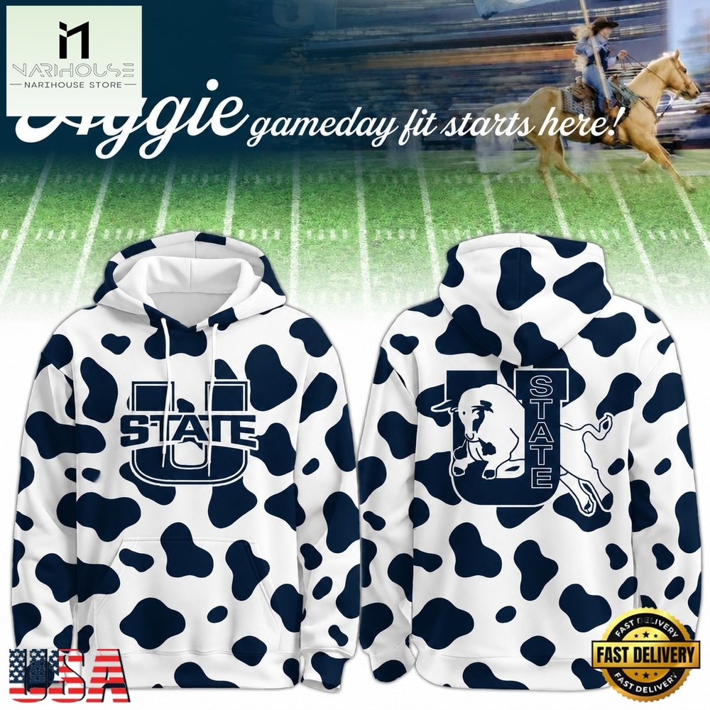 Utah State Aggies Football Cow Print Gameday 2026 Hoodie, Hot 3D Shirt Trend Utah State Aggies Football Cow Print Gameday 2026 Hoodie, Hot 3D Shirt Trend