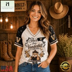 Vanderbilt Commodores NCAA Bow and Floral Team Spirit V Neck T Shirt, NCAA College V Neck Tee Vanderbilt Commodores Ncaa Bow And Floral Team Spirit V Neck T Shirt