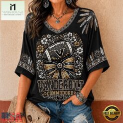 Vanderbilt Commodores NCAA Vintage Floral Bow V Neck T Shirt, NCAA College V Neck Tee Vanderbilt Commodores Ncaa Vintage Floral Bow V Neck T Shirt