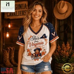 Virginia Cavaliers NCAA Bow and Floral Team Spirit V Neck T Shirt, NCAA College V Neck Tee Virginia Cavaliers Ncaa Bow And Floral Team Spirit V Neck T Shirt