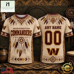 Washington Commanders 2026 NFL Native American Heritage 3D Shirt, NFL Sporty Shirt Washington Commanders 2026 Nfl Native American Heritage 3D Shirt