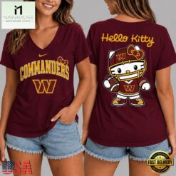 Washington Commanders NFL Hello Kitty Football V Neck T Shirt, Trendy NFL V Neck Tee Washington Commanders Nfl Hello Kitty Football V Neck T Shirt