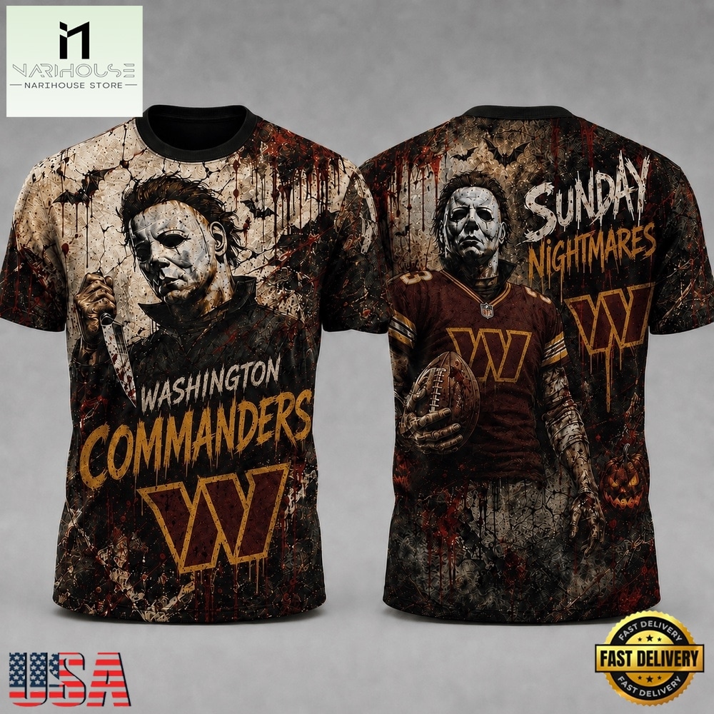 Washington Commanders NFL Michael Myers Sunday Nightmares Horror Halloween 3D T Shirt, NFL Sporty Shirt Washington Commanders NFL Michael Myers Sunday Nightmares Horror Halloween 3D T Shirt, NFL Sporty Shirt