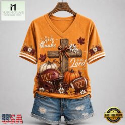 Washington Commanders NFL Thanksgiving Faith And Football V Neck T Shirt, Trendy NFL V Neck Tee Washington Commanders Nfl Thanksgiving Faith And Football V Neck T Shirt