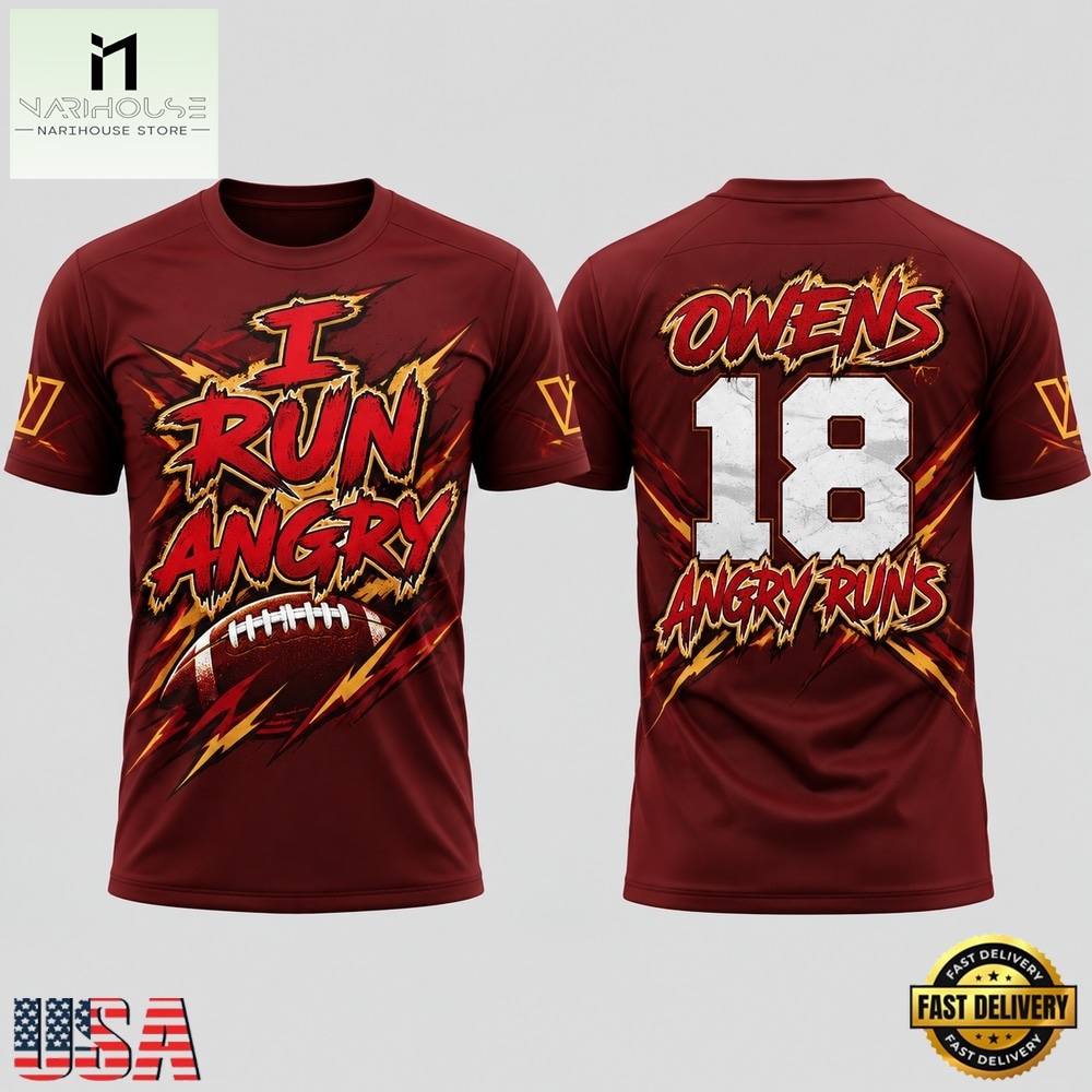 Washington Commanders Tyler Owens I Run Angry 2026 Red T Shirt, Hot 3D Shirt Trend Washington Commanders Tyler Owens I Run Angry 2026 Red T Shirt, Hot 3D Shirt Trend