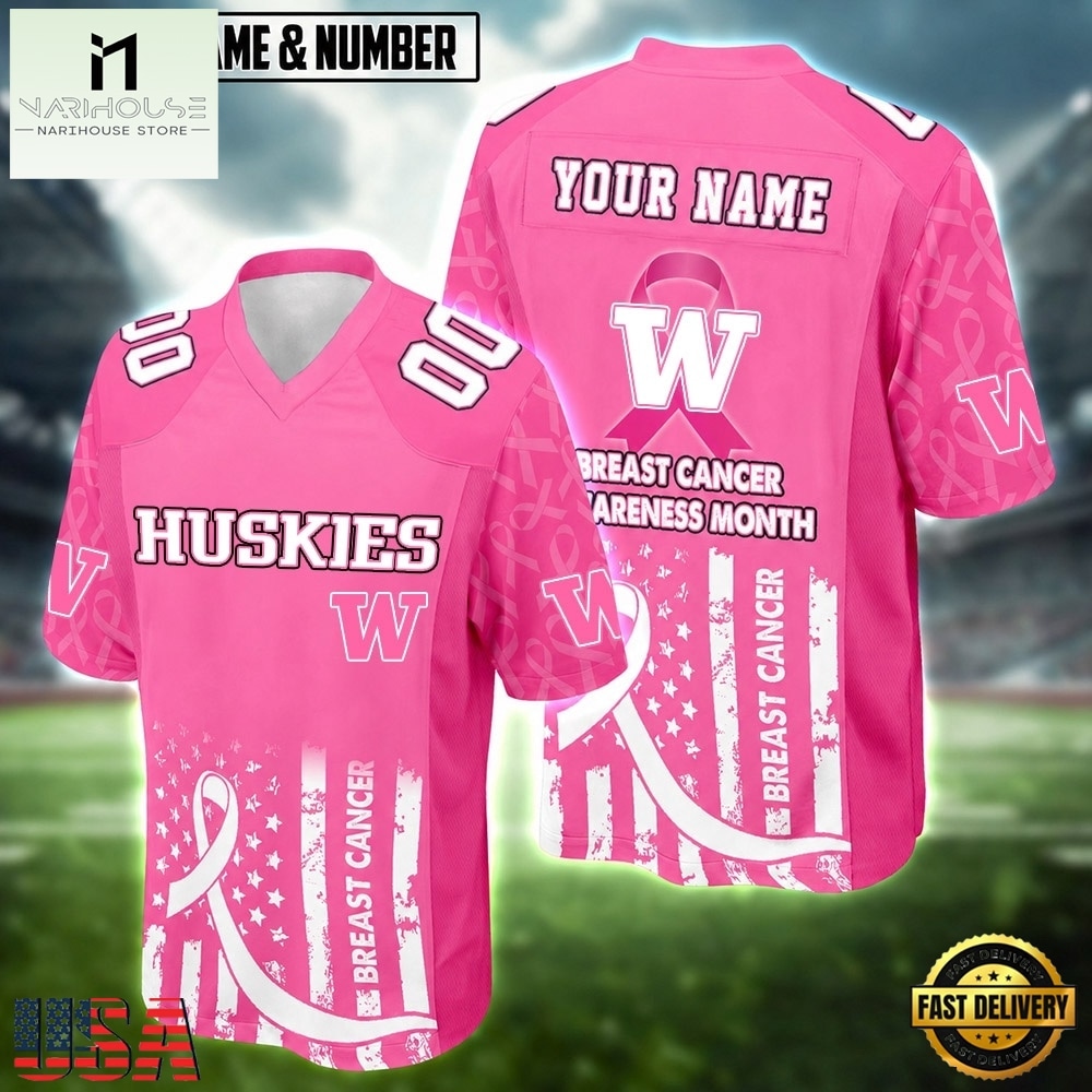 Washington Huskies NCAA Breast Cancer Awareness Month 2026 Football Jersey, Trending Football Shirt Washington Huskies NCAA Breast Cancer Awareness Month 2026 Football Jersey, Trending Football Shirt