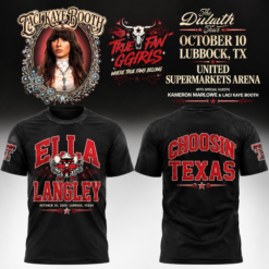 Texas Tech Red Raiders x Ella Langley Choosin Texas The Dandelion Tour 2026 Black T Shirt, Popular 3D Music Tee Texas Tech Red Raiders X Ella Langley Choosin Texas The Dandelion Tour 2026 Black T Shirt