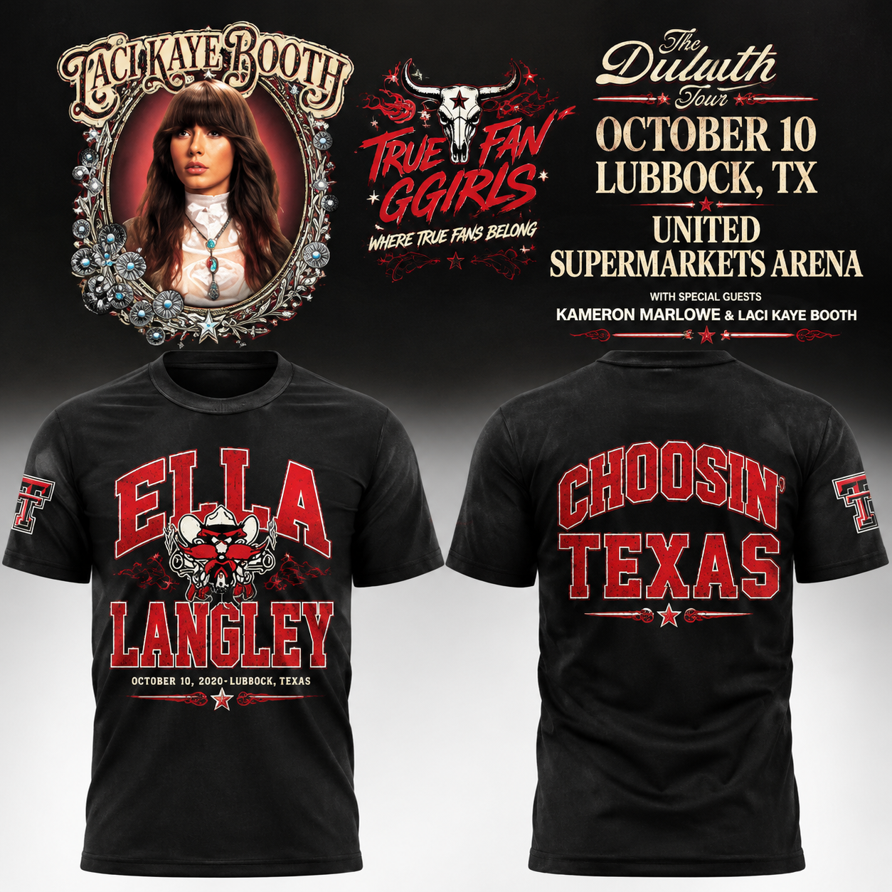 Texas Tech Red Raiders x Ella Langley Choosin Texas The Dandelion Tour 2026 Black T Shirt, Popular 3D Music Tee Texas Tech Red Raiders x Ella Langley Choosin Texas The Dandelion Tour 2026 Black T Shirt, Popular 3D Music Tee
