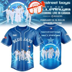 Toronto Blue Jays x Backstreet Boys Into The Millennium Homecoming Live in Canada Blue Baseball Jersey, Concert Baseball Jersey Toronto Blue Jays X Backstreet Boys Into The Millennium Homecoming Live IN Canada Blue Baseball Jersey