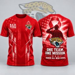 Jacksonville Jaguars NFL RED Friday One Team One Mission Patriotic Soldier Tribute T Shirt, NFL Sporty Shirt Jacksonville Jaguars Nfl Red Friday One Team One Mission Patriotic Soldier Tribute T Shirt