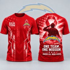Los Angeles Chargers NFL RED Friday One Team One Mission Patriotic Soldier Tribute T Shirt, NFL Sporty Shirt Los Angeles Chargers Nfl Red Friday One Team One Mission Patriotic Soldier Tribute T Shirt
