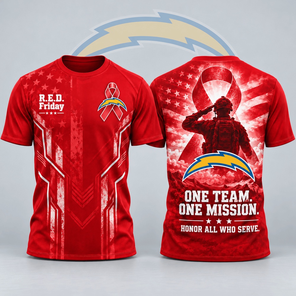 Los Angeles Chargers NFL RED Friday One Team One Mission Patriotic Soldier Tribute T Shirt, NFL Sporty Shirt Los Angeles Chargers NFL RED Friday One Team One Mission Patriotic Soldier Tribute T Shirt, NFL Sporty Shirt
