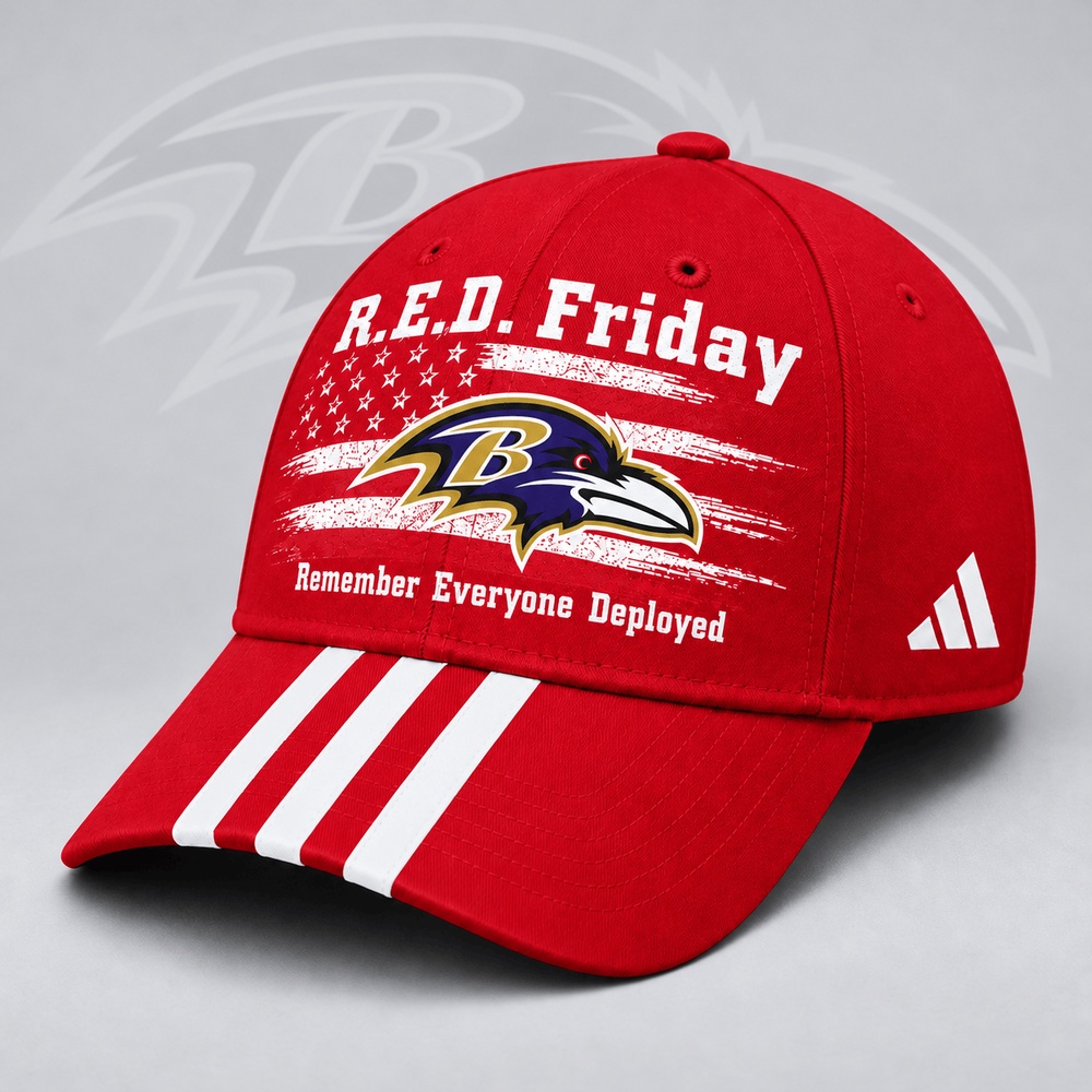 Baltimore Ravens NFL RED Friday Patriotic American Flag Remember Everyone Deployed Three Stripe Baseball Cap, NFL Trendy Cap Baltimore Ravens NFL RED Friday Patriotic American Flag Remember Everyone Deployed Three Stripe Baseball Cap, NFL Trendy Cap