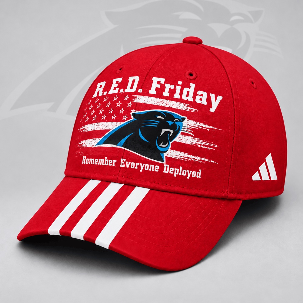Carolina Panthers NFL RED Friday Patriotic American Flag Remember Everyone Deployed Three Stripe Baseball Cap, NFL Trendy Cap Carolina Panthers NFL RED Friday Patriotic American Flag Remember Everyone Deployed Three Stripe Baseball Cap, NFL Trendy Cap