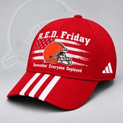 Cleveland Browns NFL RED Friday Patriotic American Flag Remember Everyone Deployed Three Stripe Baseball Cap, NFL Trendy Cap Cleveland Browns Nfl Red Friday Patriotic American Flag Remember Everyone Deployed Three Stripe Baseball Cap