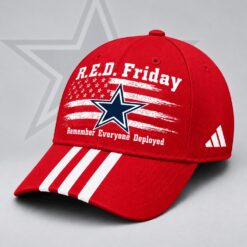 Dallas Cowboys NFL RED Friday Patriotic American Flag Remember Everyone Deployed Three Stripe Baseball Cap, NFL Trendy Cap Dallas Cowboys Nfl Red Friday Patriotic American Flag Remember Everyone Deployed Three Stripe Baseball Cap