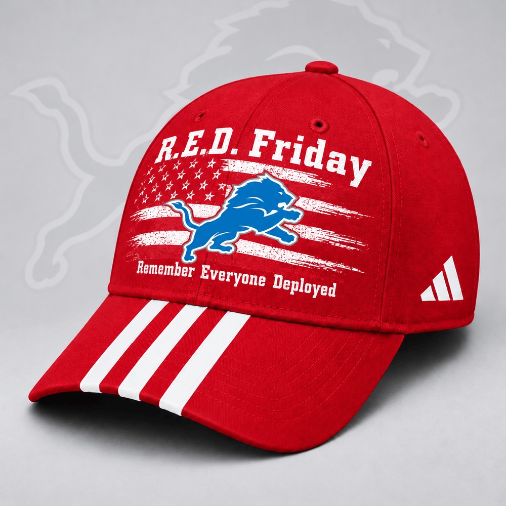 Detroit Lions NFL RED Friday Patriotic American Flag Remember Everyone Deployed Three Stripe Baseball Cap, NFL Trendy Cap Detroit Lions NFL RED Friday Patriotic American Flag Remember Everyone Deployed Three Stripe Baseball Cap, NFL Trendy Cap