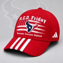Houston Texans NFL RED Friday Patriotic American Flag Remember Everyone Deployed Three Stripe Baseball Cap, NFL Trendy Cap Houston Texans Nfl Red Friday Patriotic American Flag Remember Everyone Deployed Three Stripe Baseball Cap