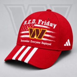 Washington Commanders NFL RED Friday Patriotic American Flag Remember Everyone Deployed Three Stripe Baseball Cap, NFL Trendy Cap Washington Commanders Nfl Red Friday Patriotic American Flag Remember Everyone Deployed Three Stripe Baseball Cap