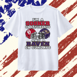 I’m an Oklahoma Sooner on Saturdays and a Baltimore Raven on Sundays 2 helmet NFL 2026 T Shirt, Stylish 2D Graphic Shirt I M AN Oklahoma Sooner ON Saturdays And A Baltimore Raven ON Sundays 2 Helmet Nfl 2026 T Shirt