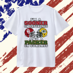 I’m an Oklahoma Sooner on Saturdays and a Green Bay Packer on Sundays 2 helmet NFL 2026 T Shirt, Stylish 2D Graphic Shirt I M AN Oklahoma Sooner ON Saturdays And A Green Bay Packer ON Sundays 2 Helmet Nfl 2026 T Shirt