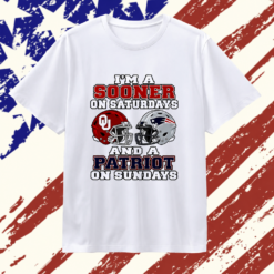 I’m an Oklahoma Sooner on Saturdays and a New England Patriot on Sundays 2 helmet NFL 2026 T Shirt, Stylish 2D Graphic Shirt I M AN Oklahoma Sooner ON Saturdays And A New England Patriot ON Sundays 2 Helmet Nfl 2026 T Shirt