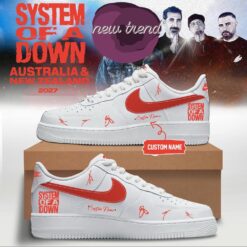 System Of A Down And Faith No More Australia x New Zealand Tour White Air Force 1 Shoes Sneakers, Music Artist AF1 Shoes System OF A Down And Faith NO More Australia X New Zealand Tour White Air Force 1 Shoes Sneakers