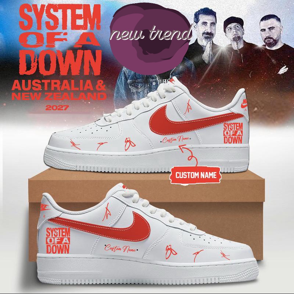 System Of A Down And Faith No More Australia x New Zealand Tour White Air Force 1 Shoes Sneakers, Music Artist AF1 Shoes System Of A Down And Faith No More Australia x New Zealand Tour White Air Force 1 Shoes Sneakers, Music Artist AF1 Shoes