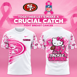 San Francisco 49ers Breast Cancer Awareness x Hello Kitty Tackle Cancer Together 3D Shirt, Hot 3D Shirt Trend San Francisco 49ers Breast Cancer Awareness X Hello Kitty Tackle Cancer Together 3D Shirt