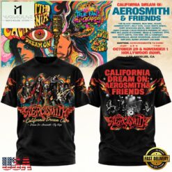 Aerosmith California Dream On 2026 Hollywood Bowl Graphic Black 3D Shirt, Popular 3D Music Tee Aerosmith California Dream ON 2026 Hollywood Bowl Graphic Black 3D Shirt