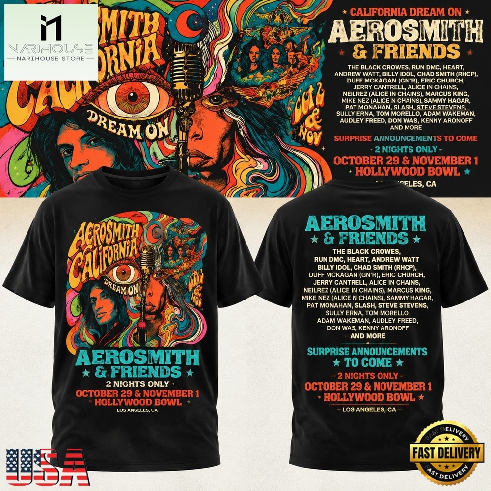 Aerosmith California Dream On 2026 Hollywood Bowl Graphic Schrdule T Shirt, Popular 3D Music Tee Aerosmith California Dream On 2026 Hollywood Bowl Graphic Schrdule T Shirt, Popular 3D Music Tee